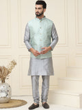 SOJANYA Mandarin Collar Silk Cotton Straight Kurta dengan jaket Churidar & Nehru