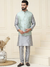 SOJANYA Mandarin Collar Silk Cotton Straight Kurta dengan jaket Churidar & Nehru