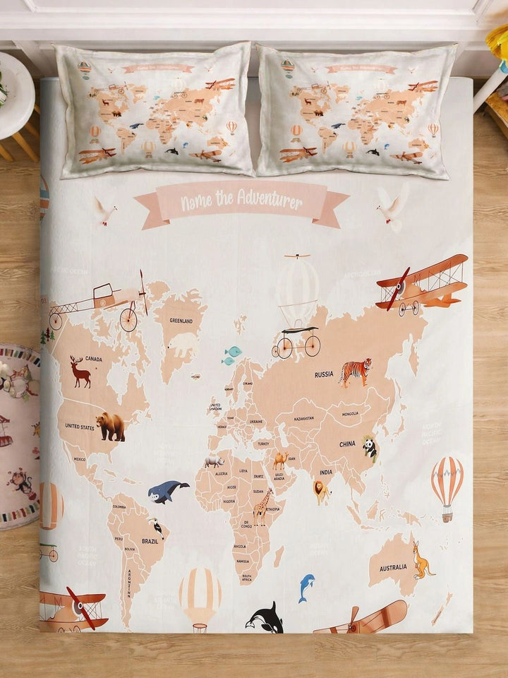 KLOTTHE Grafik Putih & Coklat 300 TC Cadar Katil King dengan 2 Sarung Bantal