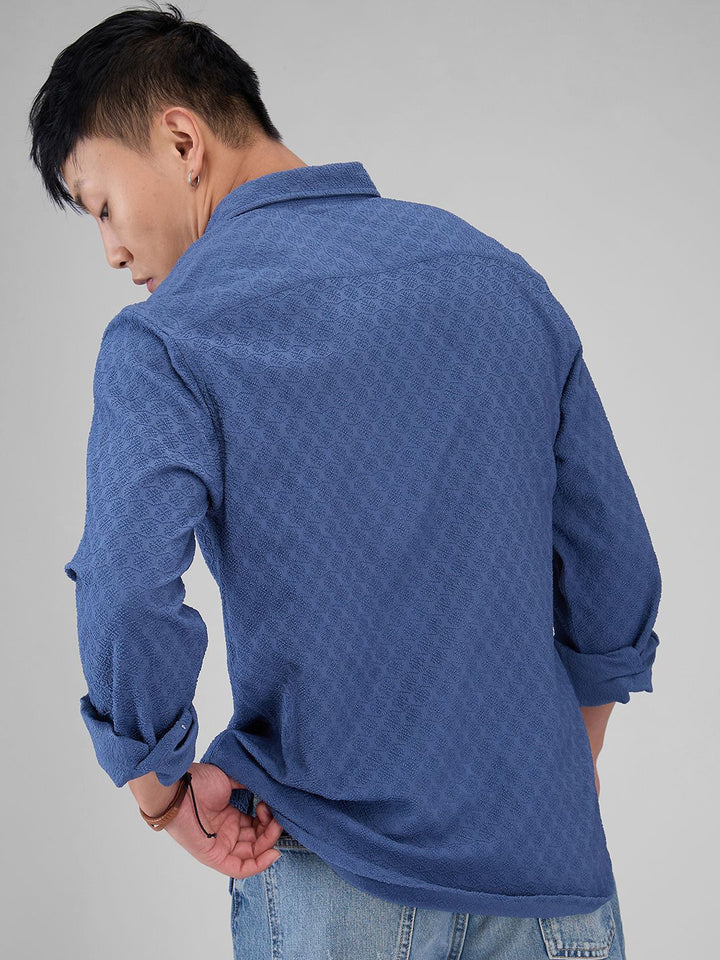 VASTRADO Men Classic Spread Collar Textured Solid Slim Fit Casual Shirt