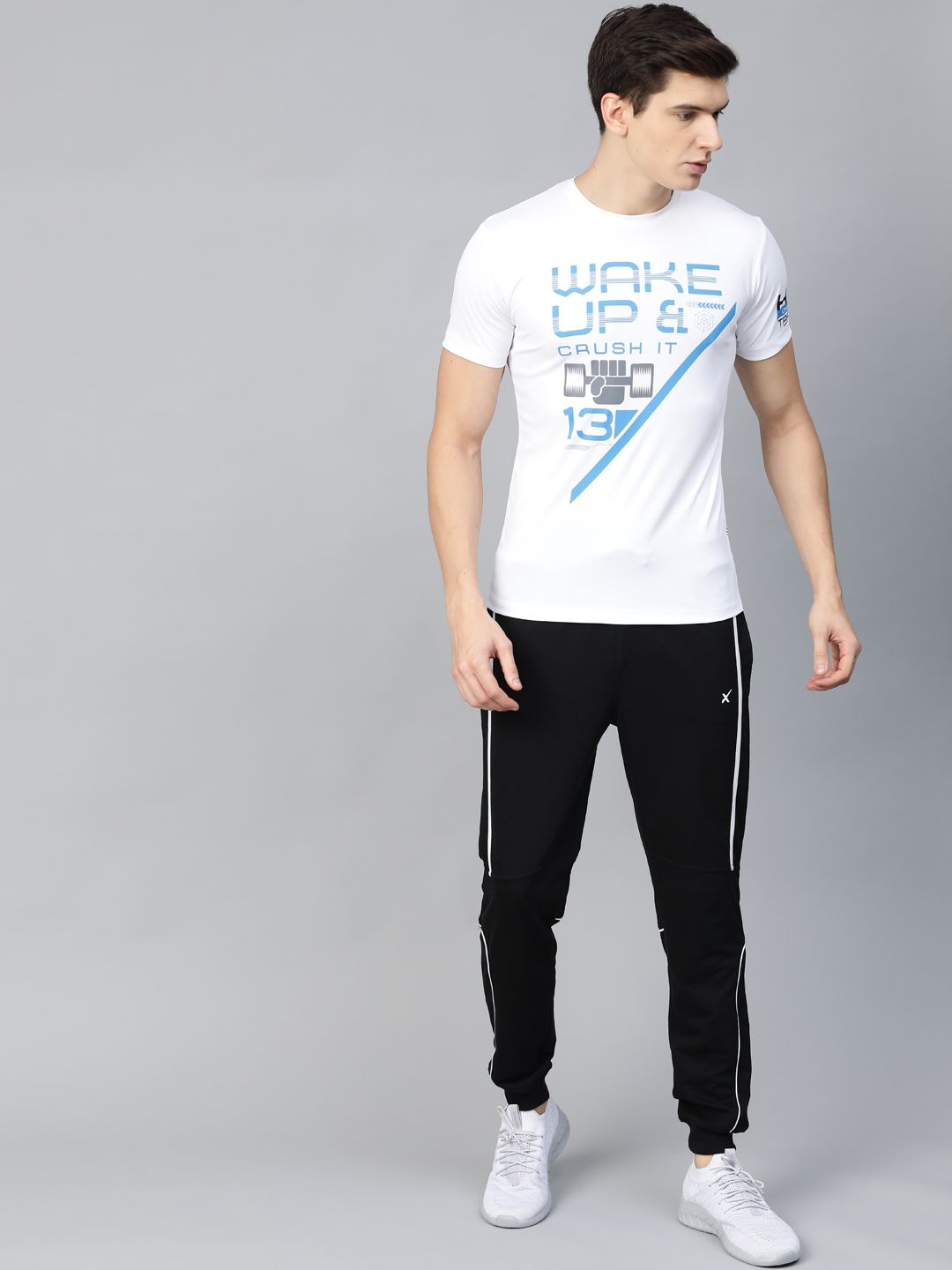 HRX by Hrithik Roshan Men White & Blue Training Regular Fit T-shirt