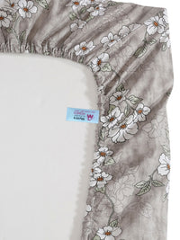 Myntra Elegant Homes Grey Floral Pure Cotton 400 TC Fitted King Superfine Bedsheet dengan 2 Sarung Bantal-98 x 89 inci