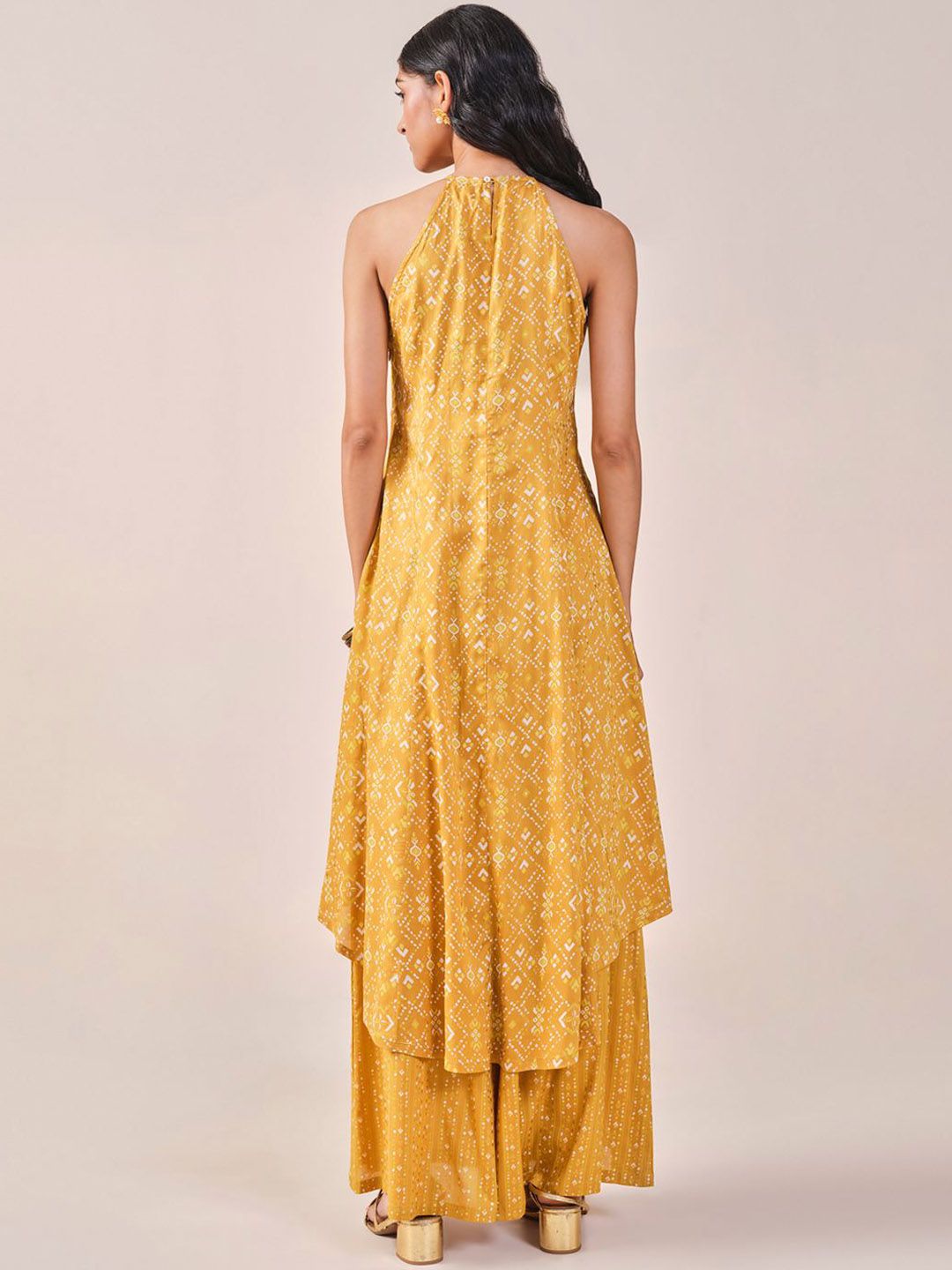 Global Desi Floral Printed Halter Neck Kurta with Palazzos