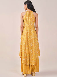 Global Desi Floral Printed Halter Neck Kurta with Palazzos