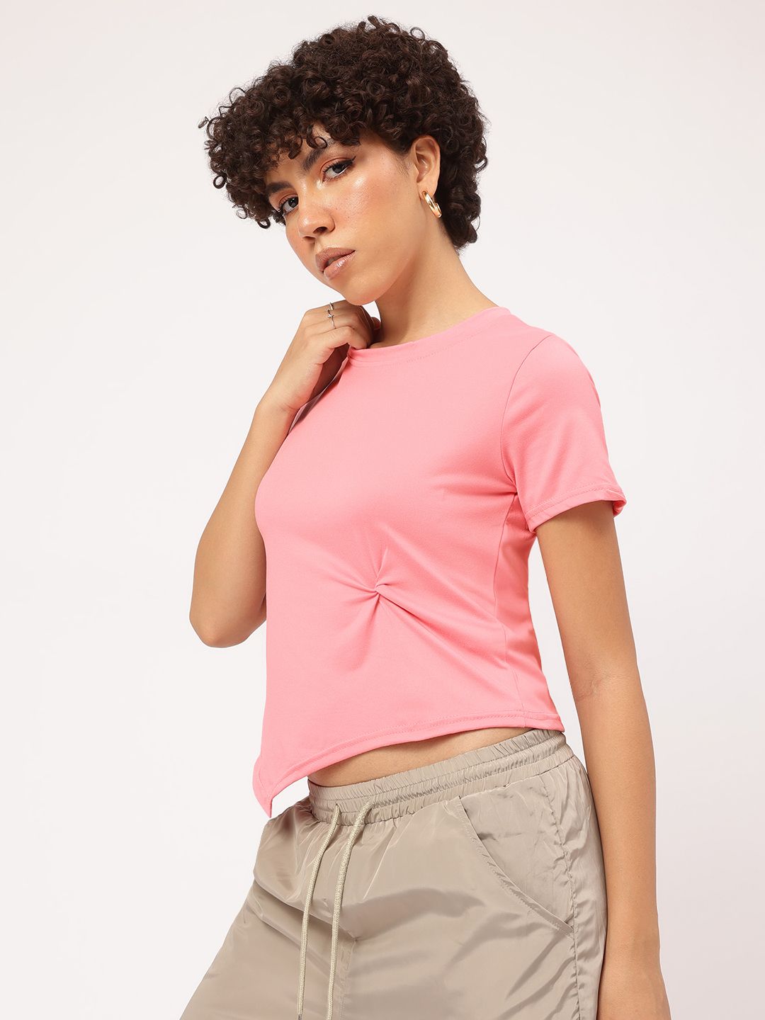 DressBerry Comfort Classic Twisted Knot Asymmetric Hem T-shirt