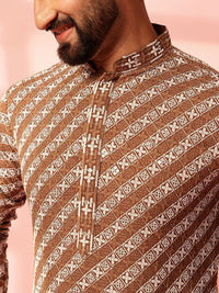 Anouk Geometrik Sulam Kolar Mandarin Benang Kerja Kapas Kurta Lurus