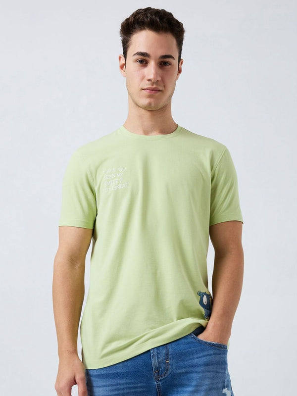 SPYKAR Men Typography Printed Round Neck Cotton Slim Fit T-shirt