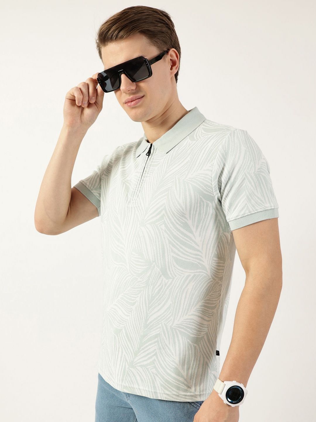 Thomas Scott Men Floral Printed Polo Collar Pockets T-shirt
