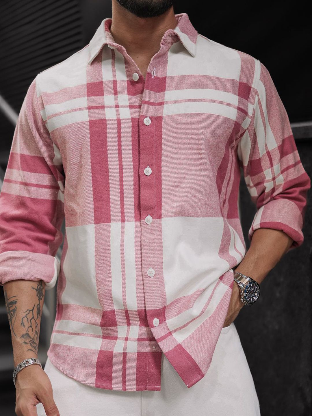 Powerlook Men Spread Collar Tartan Checked Casual Shirt