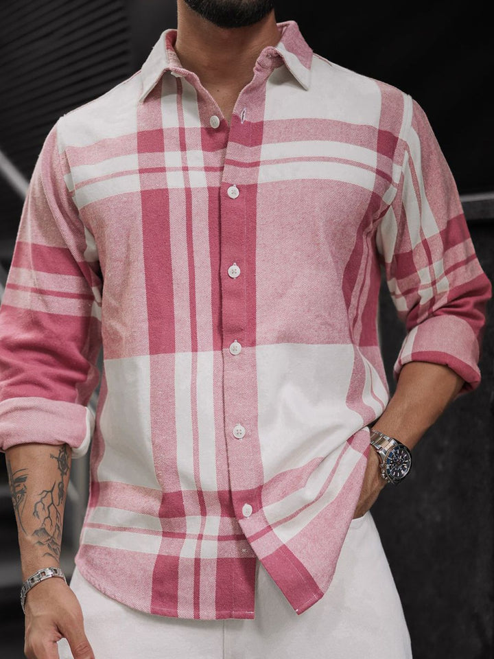 Powerlook Men Spread Collar Tartan Checked Casual Shirt