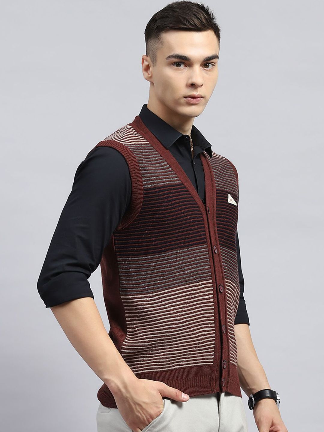 Monte Carlo Men Striped Woollen Cardigan