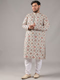 SOJANYA PLUS Plus Size Lelaki Motif Etnik Bercetak Cotton Linen Kurta Lurus Dengan Piyama