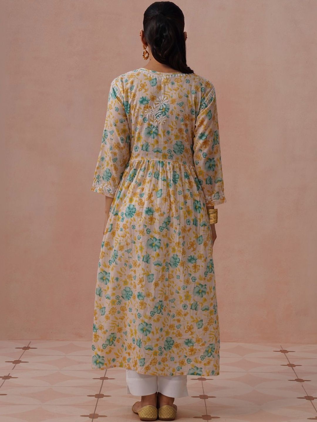 House of Chikankari Floral Print Maxi Dress