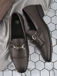 House of Pataudi Men Textured Slip-On Formal Loafers