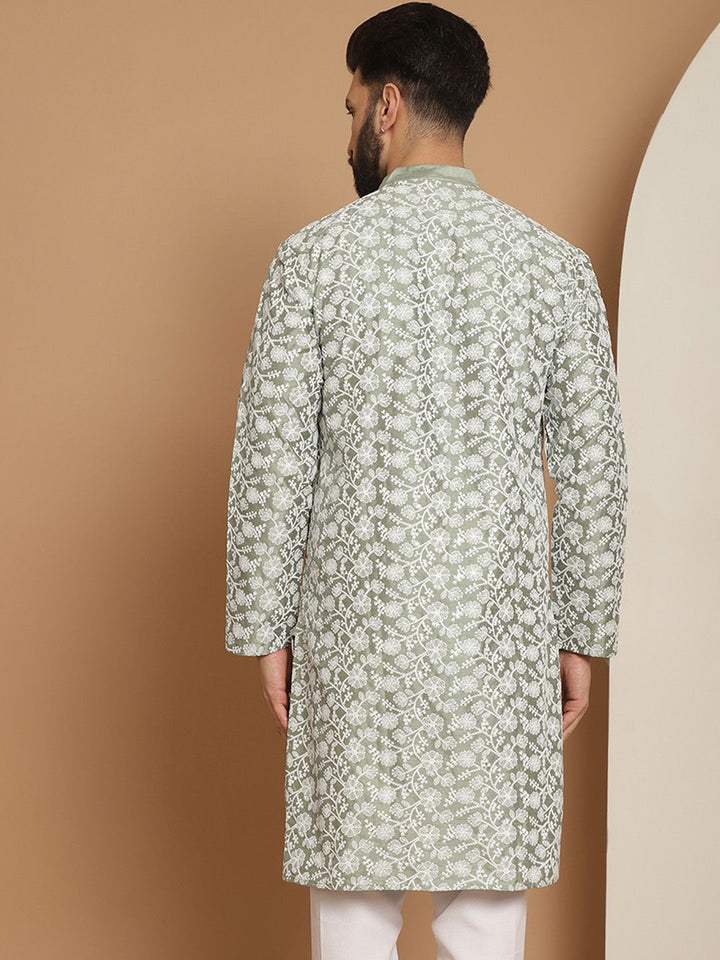 Anouk Men Green Ethnic Motifs Printed Thread Work Kurta