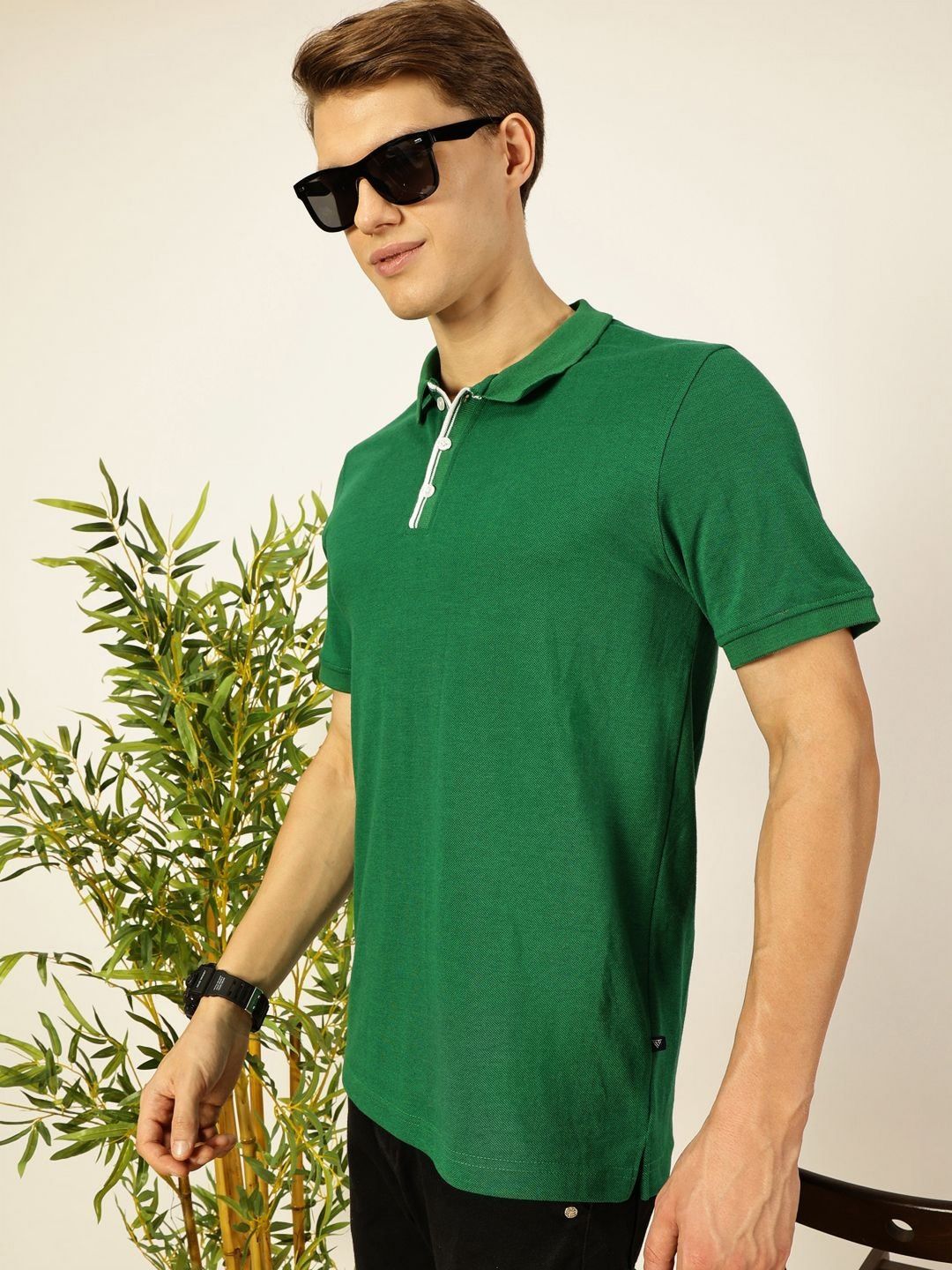 Thomas Scott Men Solid Polo Collar Cotton T-shirt