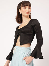 DressBerry Fusion & Finesse Bell Sleeve Textured Front-Slit Crop Top