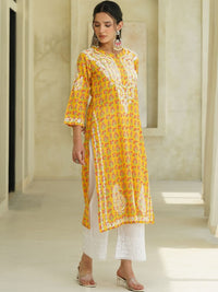 Rumah Wanita Chikankari Motif Etnik Sulam Benang Kerja Cetakan Indie Kurta