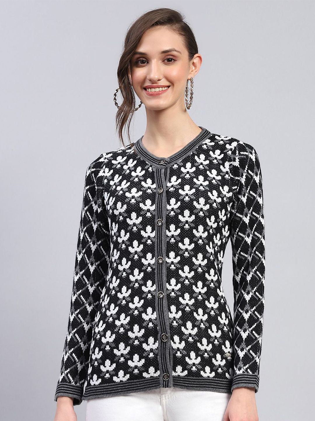 Monte Carlo Women Floral Woolen Cardigan