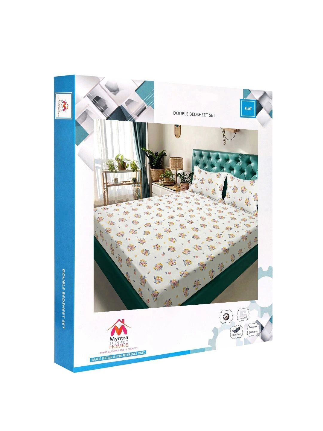 Myntra Elegant Homes Cream Floral 300 TC Cadar Katil Double King dengan 2 Sarung Bantal
