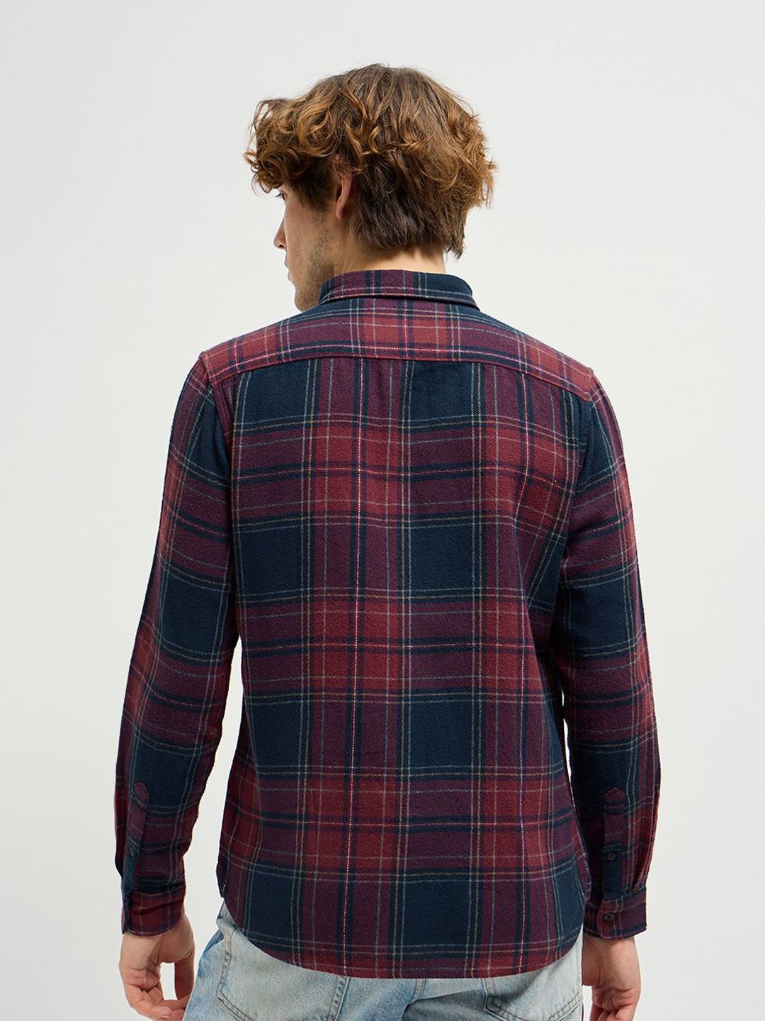 THE BEAR HOUSE Men Button-Down Collar Tartan Checked Cotton Casual Shirt
