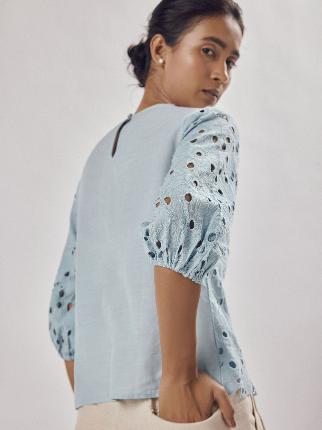 The Label Life Floral Print Puff Sleeve Pure Cotton Top