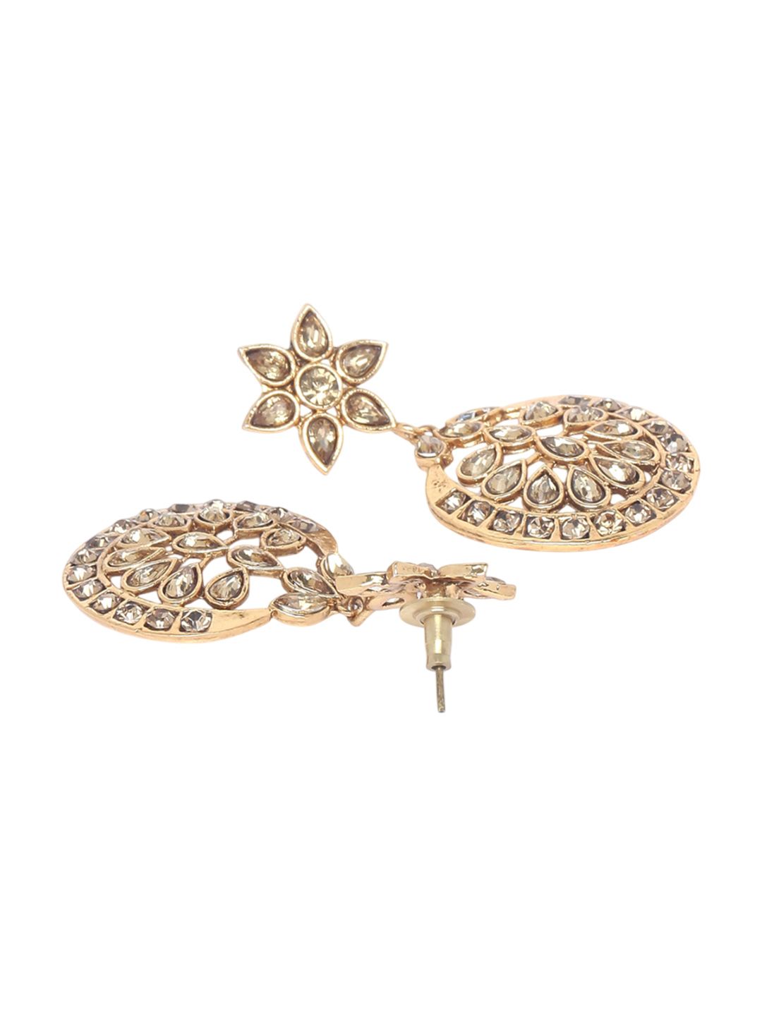 Anouk Gold Plated Cubic Zirconia Studded Crescent Shaped Chandbalis