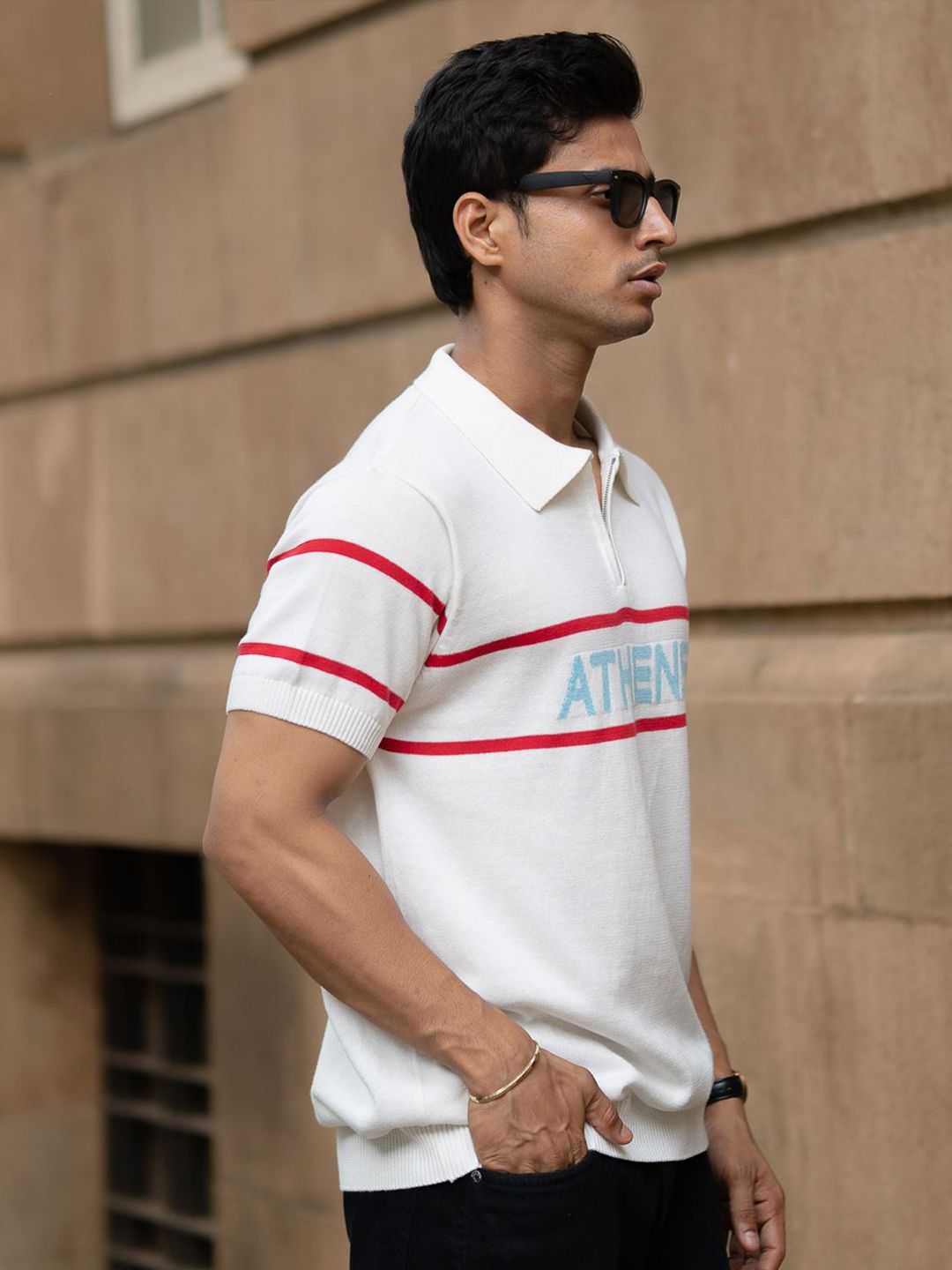 Powerlook SS25 Typography Printed Polo Collar Knitted Pure Cotton T-Shirt