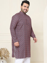 SOJANYA PLUS Ethnic Motifs Printed Band Collar Pure Cotton Straight Kurta