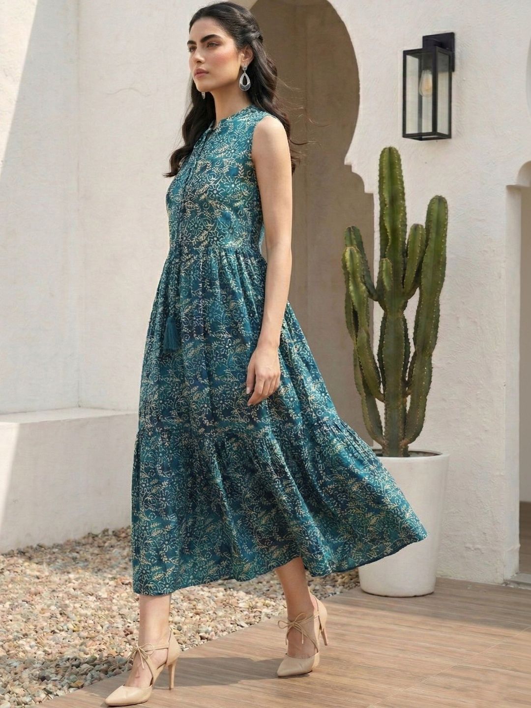 Motif Etnik Mamicha Cetak Pakaian Maxi A-Line Crepe