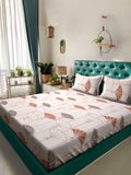 Myntra Elegant Homes Cream Floral Cotton 300 TC King Cadar Halus dengan 2 Sarung Bantal-98 x 89 inci