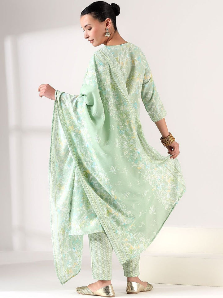 Mamicha Women Floral Printed Regular Thread Work Kurta with Trousers & With Dupatta