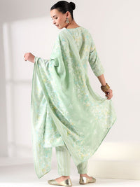 Mamicha Women Floral Printed Regular Thread Work Kurta with Trousers & With Dupatta