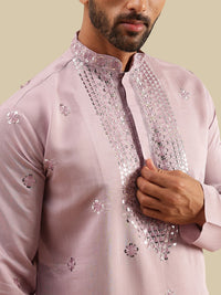 SOJANYA Floral Embroidered Mandarin Collar Sequinned Kurta With Pyjamas