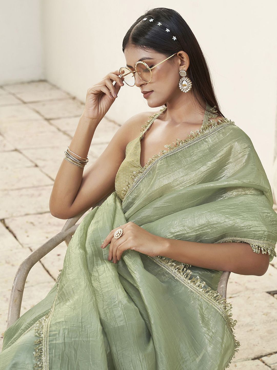 Tikhi Imli Solid Embroidered Saree
