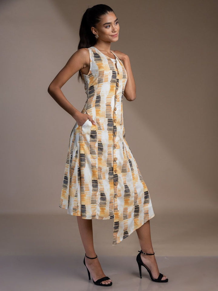 Pakaian Midi A-Line Bercetak Wanita Mamicha Crepe