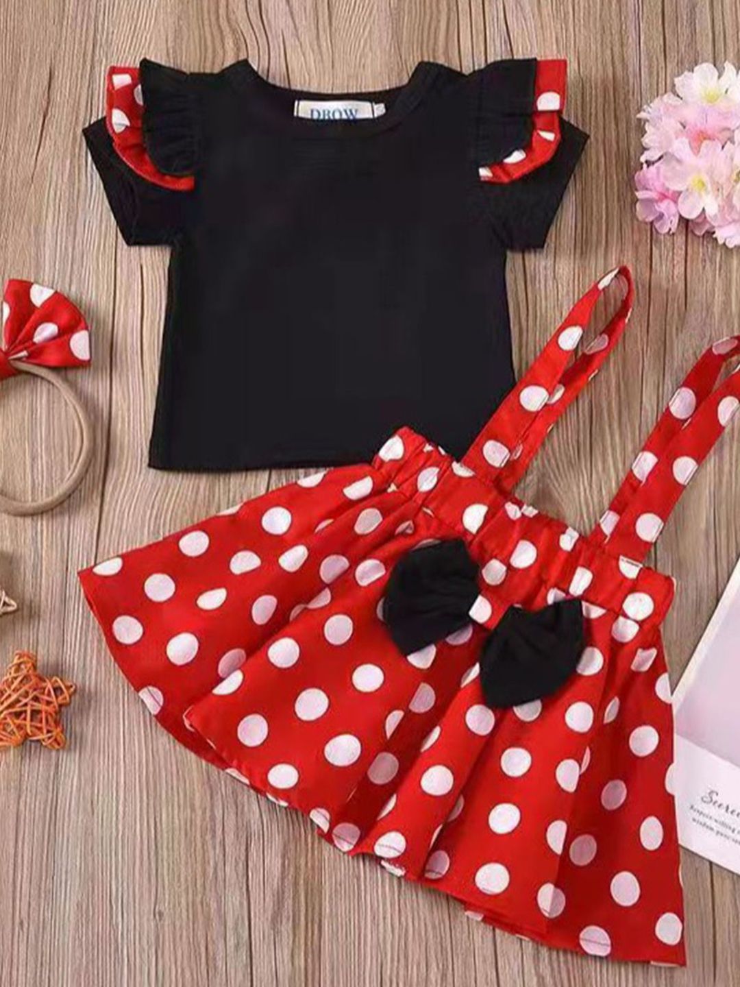 YK Girls Polka Dot Printed Bow Detail Pinafore Maxi Dress with Headband