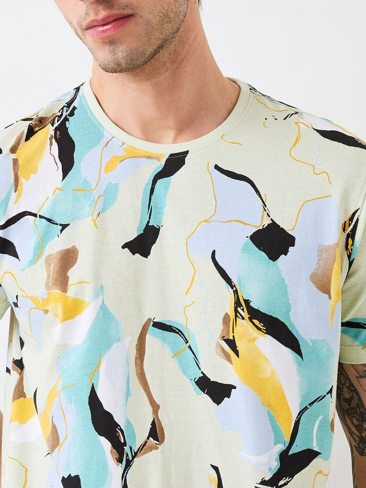 SPYKAR Men Abstract Printed Round Neck Cotton Slim Fit T-shirt