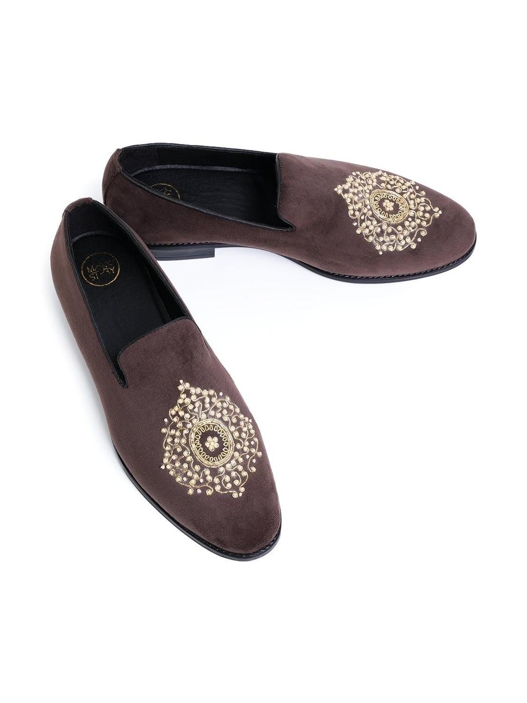 MONKSTORY Maharaja Zardosi Embroidered Slip-Ons - Brown