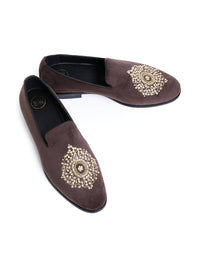 MONKSTORY Maharaja Zardosi Embroidered Slip-Ons - Brown