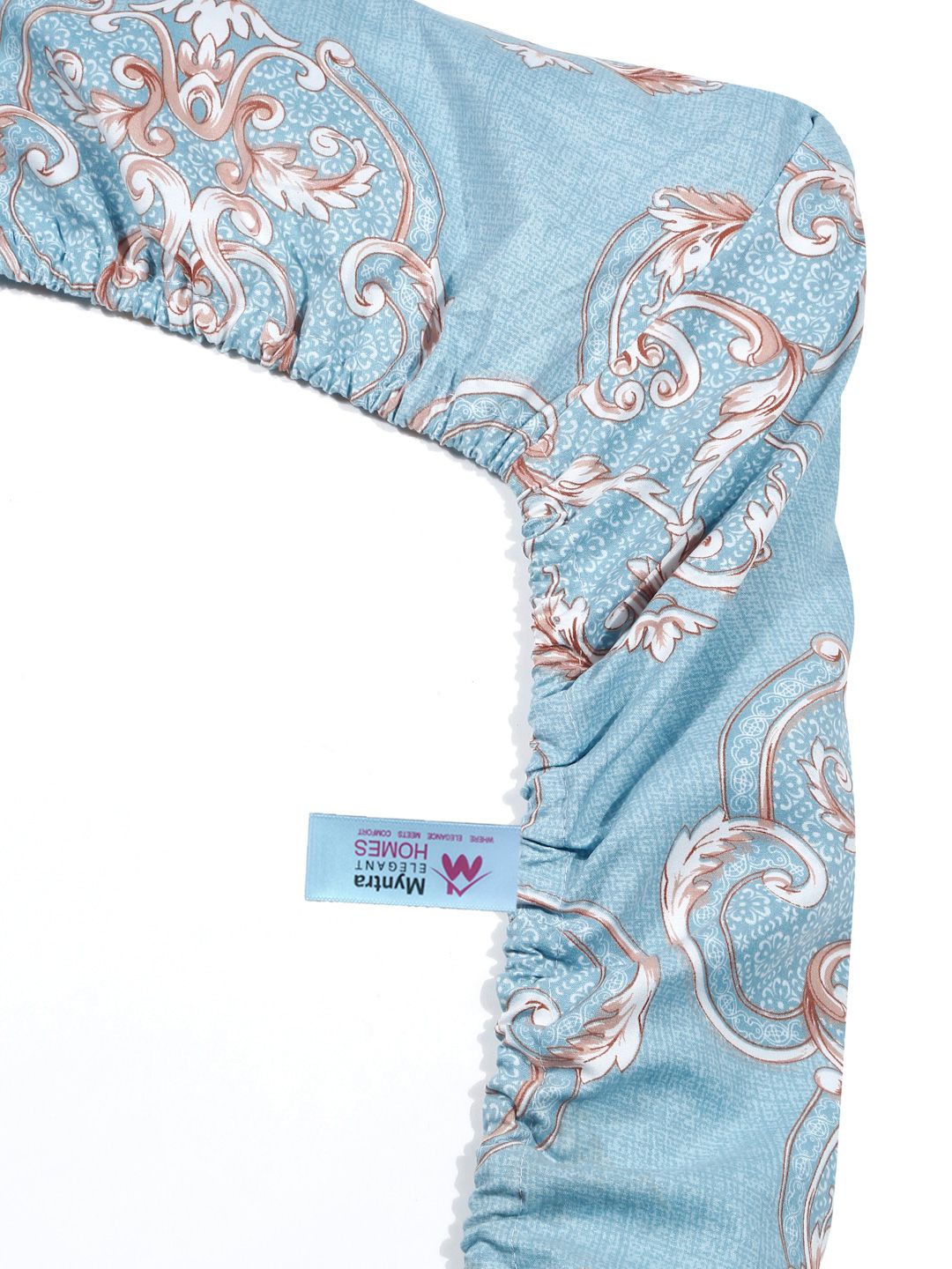 Myntra Elegant Homes Blue Ethnic Motifs 300 TC Fitted Double King Bedsheet Set-2.5mX2.25m
