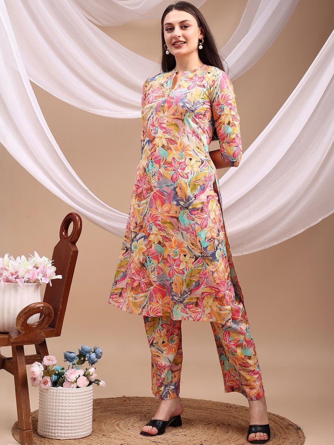 KALINI Women Pink Viscose Rayon Kurta Sets