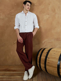 DENNISON Men Relaxed Baggy Mid-Rise Easy Wash Pleated Korean Pants Trousers