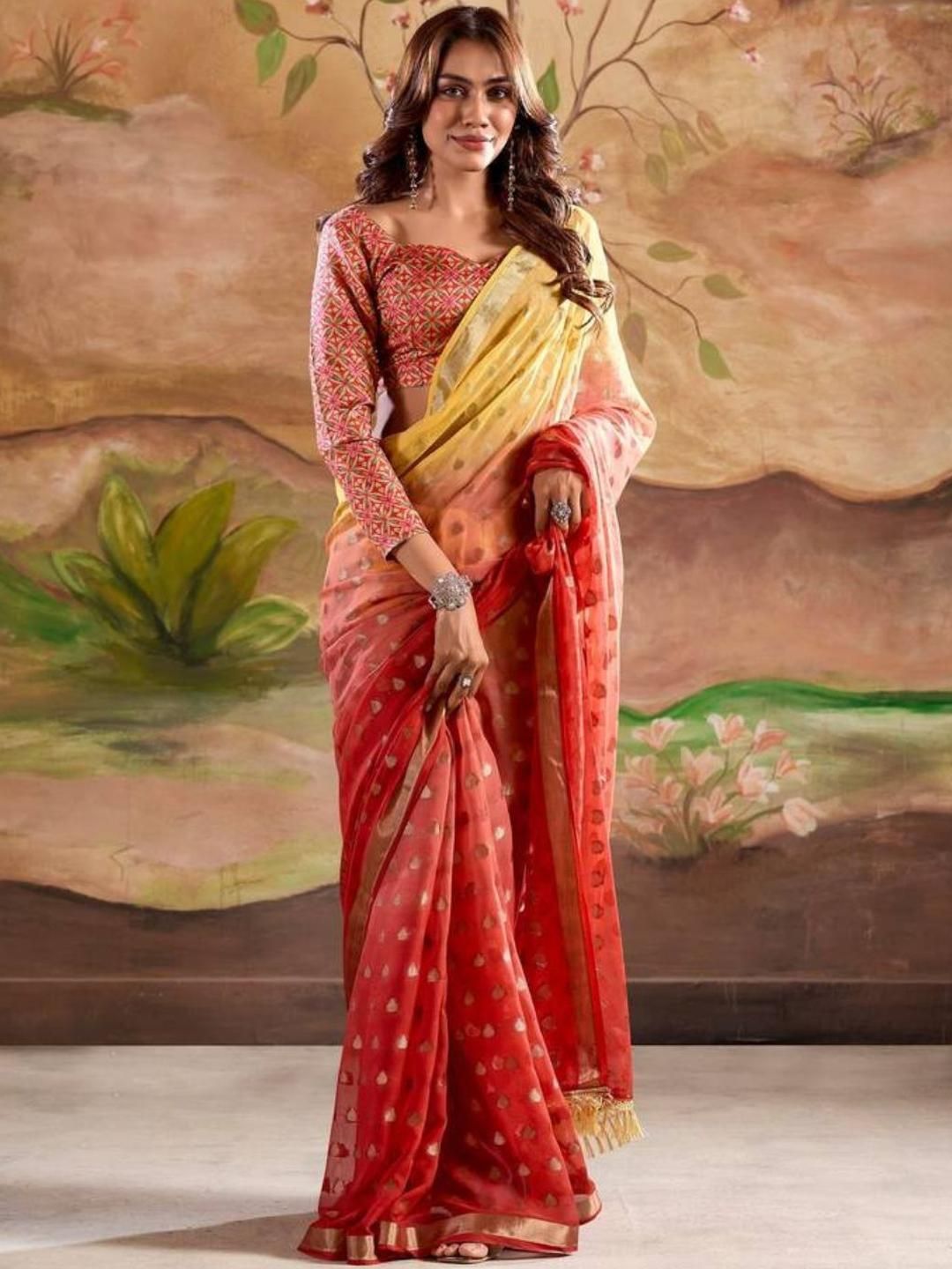 KALINI Red Poly Georgette Sarees
