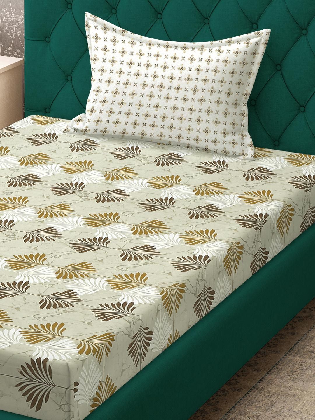 KLOTTHE Olive Floral Cotton Single Bedsheets