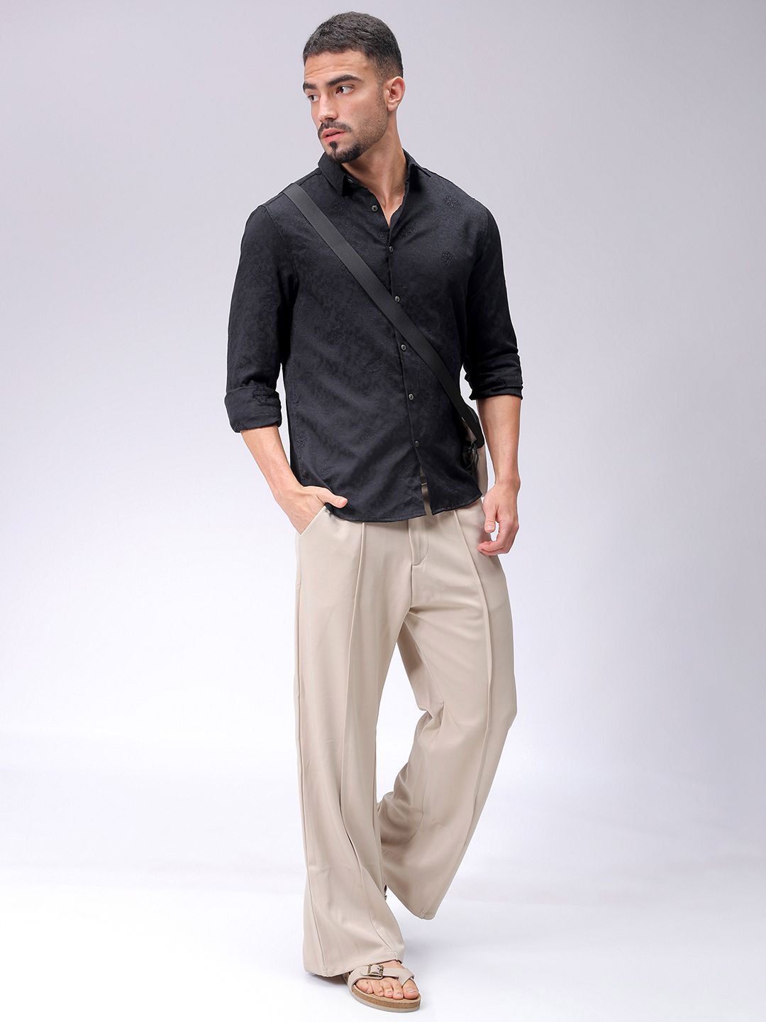 The Indian Garage Co Men Regular Fit Dobby Textured Resortwear Shirt