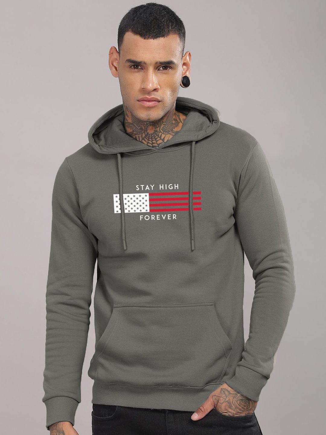 ADRO Men Printed Hooded Pure Cotton Sweatshirt
