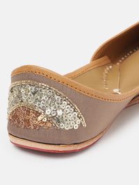 House of Pataudi Women Sequin Embellished Leather Mojaris