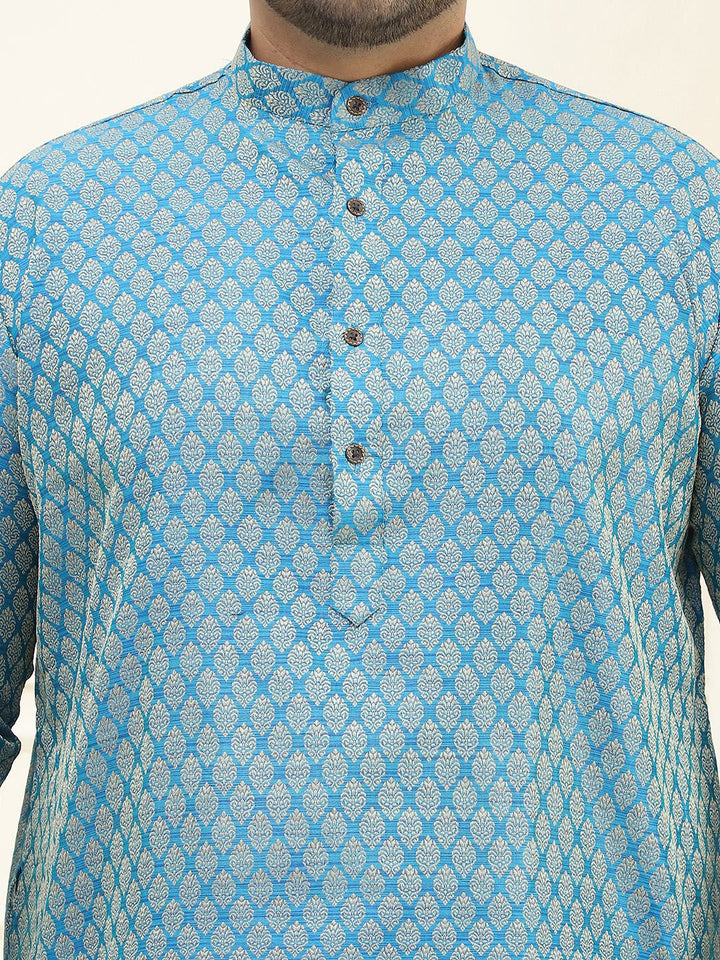 SOJANYA Plus Ethnic Motifs Woven Design Mandarin Collar Long Sleeves Straight Kurta