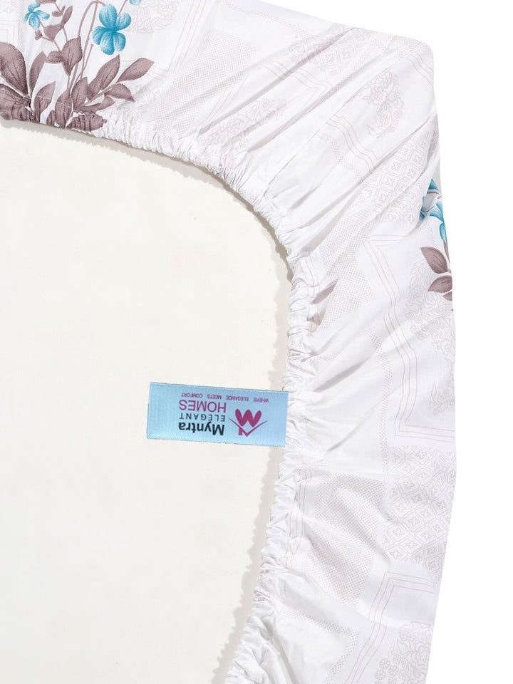 Myntra Elegant Homes White Floral 400 TC Cadar dengan 2 Sarung Bantal